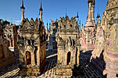 Rows of stupas in the Kakku (Kekku) Pagoda complex. The complex was kept hidden from the rest of the world until 2002 when it was opened to foreigners. Shan State, Burma (Myanmar). 